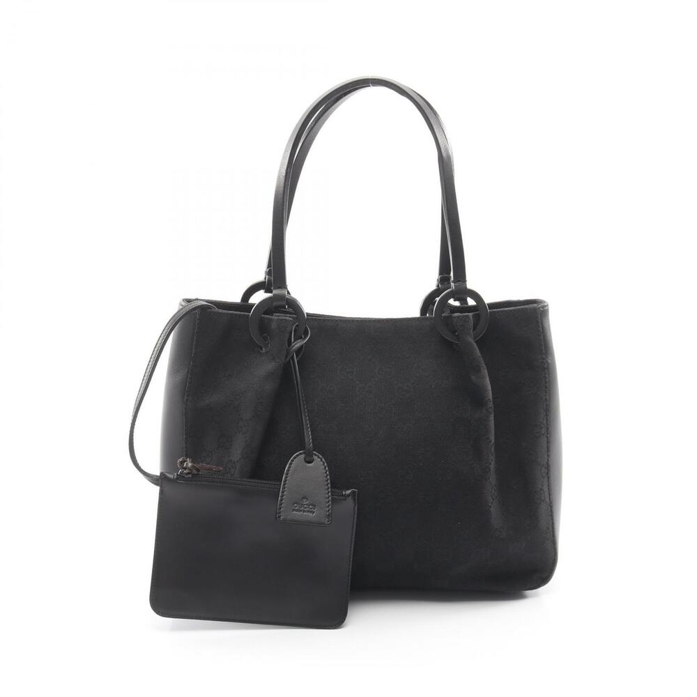 Gucci GG Canvas Tote Bag Pouch Clutch Leather Black